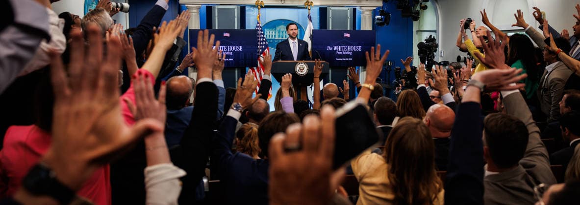 DC: White House Press Briefing with Vice President JD Vance United States Vice President JD Vance holds a press briefing in the James S Brady Press Briefing Room of the White House in Washington, DC, USA, on May 19, 2026. Credit: CNP AdMedia Washington District of Columbia United States of America EDITORIAL USE ONLY  Copyright: xx CNPx xAdMediax admphotostwo990877