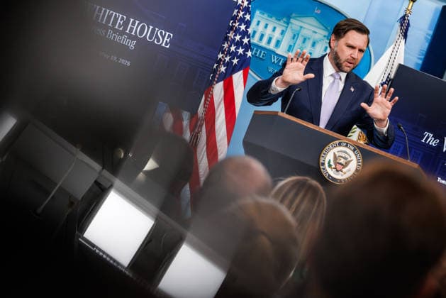 DC: White House Press Briefing with Vice President JD Vance United States Vice President JD Vance holds a press briefing in the James S Brady Press Briefing Room of the White House in Washington, DC, USA, on May 19, 2026. Credit: CNP AdMedia Washington District of Columbia United States of America EDITORIAL USE ONLY  Copyright: xx CNPx xAdMediax admphotostwo990878