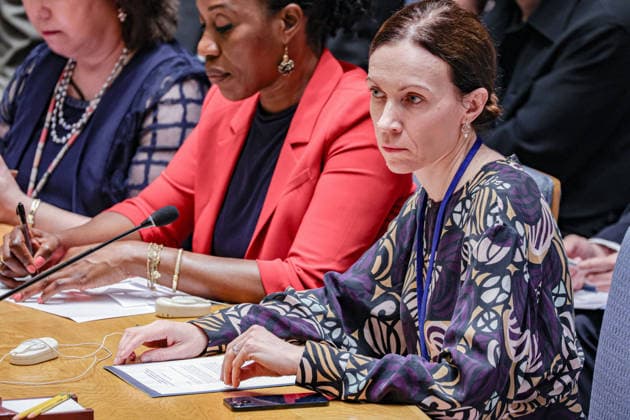 May 19, 2026, New York, New York, USA: KATRI LOHMUS, Deputy Permanent Representative of Estonia to the United Nations, attends a UN Security Council meeting on Ukraine at UNHQ, as members discuss the war in Ukraine and rising regional security concerns. EDEM WOSORNU, Director of the Crisis Response Division at OCHA, is seated next to her. New York USA - ZUMAo116 20260519_znp_o116_011 Copyright: xBiancaxOterox