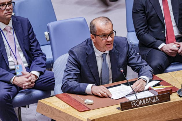May 19, 2026, New York, New York, USA: CORNEL FERUTA, Permanent Representative of Romania speaks during a UN Security Council meeting on Ukraine at UNHQ, as members discuss the war in Ukraine and rising regional security concerns. New York USA - ZUMAo116 20260519_znp_o116_027 Copyright: xBiancaxOterox