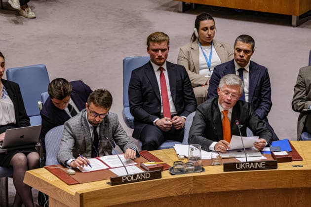 May 19, 2026, New York, New York, USA: MICHAL MIARKA Deputy Permanent Representative of Poland to the United Nations sits next to ANDRIY MELNYK, Permanent Representative of Ukraine during a UN Security Council meeting on Ukraine at UNHQ, as members discuss the war in Ukraine and rising regional security concerns. New York USA - ZUMAo116 20260519_znp_o116_022 Copyright: xBiancaxOterox