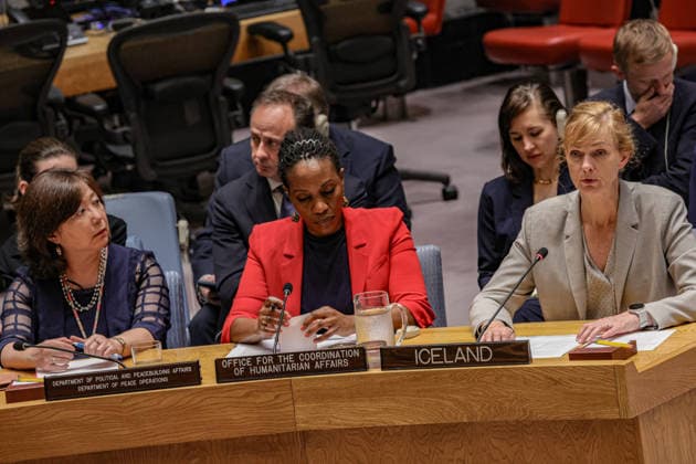 May 19, 2026, New York, New York, USA: ANNA JOHANNSDOTTIR, Permanent Representative of Iceland to the United Nations, attends a UN Security Council meeting on Ukraine at UNHQ, as members discuss the war, civilian protection and regional security concerns. EDEM WOSORNU, Director of the Crisis Response Division at OCHA, is seated next to her. New York USA - ZUMAo116 20260519_znp_o116_008 Copyright: xBiancaxOterox