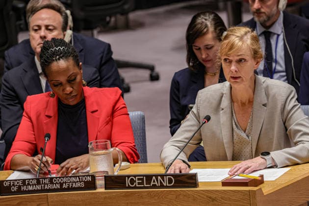 May 19, 2026, New York, New York, USA: ANNA JOHANNSDOTTIR, Permanent Representative of Iceland to the United Nations, attends a UN Security Council meeting on Ukraine at UNHQ, as members discuss the war, civilian protection and regional security concerns. EDEM WOSORNU, Director of the Crisis Response Division at OCHA, is seated next to her. New York USA - ZUMAo116 20260519_znp_o116_009 Copyright: xBiancaxOterox