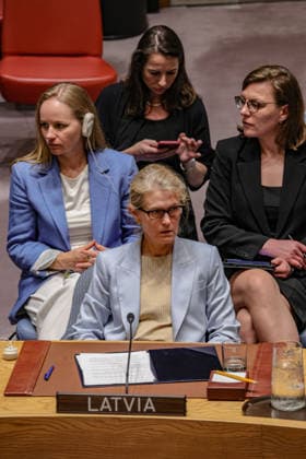 May 19, 2026, New York, New York, USA: SANITA PAVLUTA-DESLANDES, Permanent Representative of Latvia to the United Nations, attends a UN Security Council meeting on Ukraine at UNHQ, as Latvia rejects Russian accusations involving drone activity. New York USA - ZUMAo116 20260519_znp_o116_001 Copyright: xBiancaxOterox