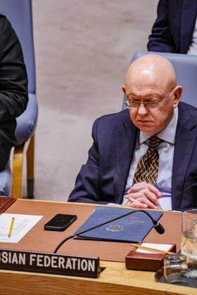May 19, 2026, New York, New York, USA: VASSILY NEBENZIA Permanent Representative of The Russian Federation to the United Nations, attends a UN Security Council meeting on Ukraine at UNHQ, as members discuss the war in Ukraine and rising regional security concerns. New York USA  - ZUMAo116 20260519_znp_o116_016 Copyright: xBiancaxOterox