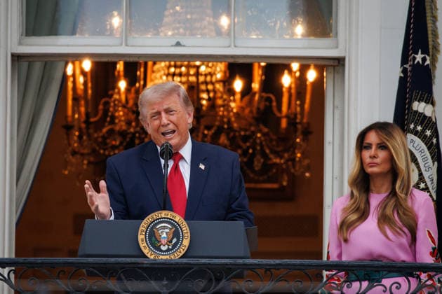 May 19, 2026, Washington, District Of Columbia, USA: United States President Donald J Trump speaks alongside first lady Melania Trump during the Congressional Picnic on the South Lawn of the White House in Washington, DC, USA, on May 19, 2026 Washington USA - ZUMAs152 20260519_faa_s152_116 Copyright: xSamuelxCorumx-xPoolxviaxCNPx