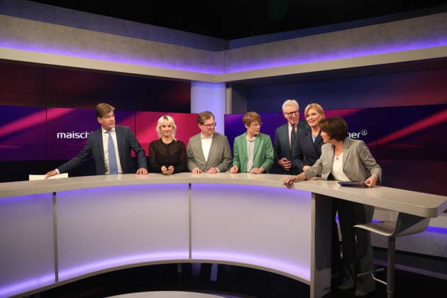 Christoph Schwennicke, Victoria Reichelt, Ralf Stegner, Veronika Grimm, Theo Koll, Julia Klöckner and Sandra Maischberger on the ARD talk show maischberger in Studio Berlin Adlershof Berlin, 19 05 2026 Copyright: xAgenturxMatthiasxWehnertx xM.xGränzdörferx