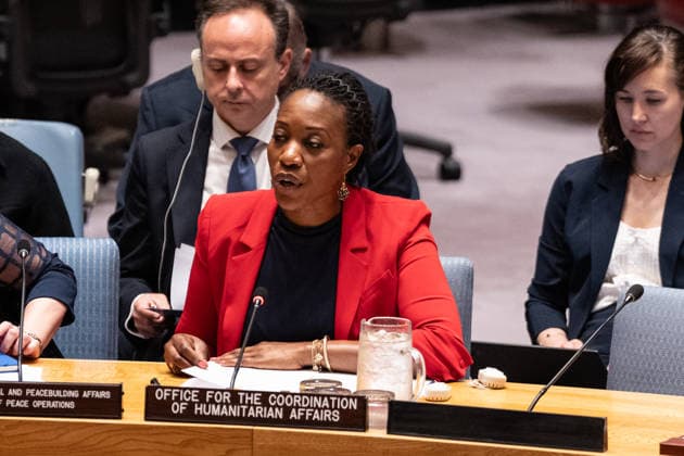 NY: UNSC meeting on Ukraine Edem Wosornu, Director, Crisis Response Division, Office for the Coordination of Humanitarian Affairs (OCHA) briefs Security Council meeting on situation in Ukraine requested by Ukrainian Mission and supported by Latvia, UK, Greece, Denmark, France at United Nations Headquarters in New York, NY on May 19, 2026. China is the President of Security Council for the month of May. New York New York United States Copyright: LevxRadin