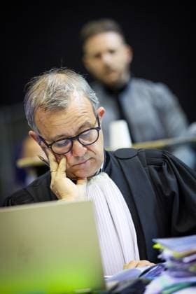 Lawyer Frank Discepoli, defending P. Falzone pictured during the trial of P. and A. Falzone, at the Court of Appeal of Mons, on Wednesday 20 May 2026. The trial of the two men concerns the 2022 tragedy in Strepy-Bracquegnies, where a car plowed into a carnival parade around 5:00. Six people died at the scene, and a seventh months later in the hospital. P. Falzone is charged with seven murder and 81 attempted murder. A. Falzone with failure to render aid to a person in danger. It is the third week of the trial with some more witness.  VIRGINIExLEFOUR 174479947