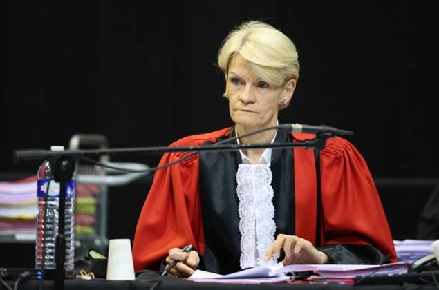 Court chairwoman Martine Baes pictured during the trial of P. and A. Falzone, at the Court of Appeal of Mons, on Wednesday 20 May 2026. The trial of the two men concerns the 2022 tragedy in Strepy-Bracquegnies, where a car plowed into a carnival parade around 5:00. Six people died at the scene, and a seventh months later in the hospital. P. Falzone is charged with seven murder and 81 attempted murder. A. Falzone with failure to render aid to a person in danger. It is the third week of the trial with some more witness.  VIRGINIExLEFOUR 174479948