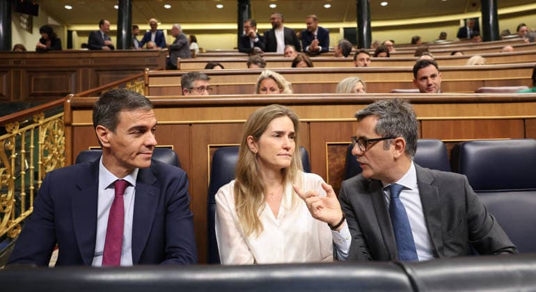 First session of control to the Government in the Congress after Zapateros imputation I D The President of the Government, Pedro Sánchez, the Third Vice-President and Minister for Ecological Transition and the Demographic Challenge, Sara Aagesen, and the Minister of the Presidency, Justice and Relations with the Courts, Félix Bolanos, during a session of control to the Government, in the Congress of Deputies, on May 20, 2026, in Madrid Spain The Government faces the first control session after the imputation of Zapatero for alleged crimes of criminal organization and influence peddling and the Andalusian elections. In addition, Marlaska will face the opposition after the death of two civil guards in Huelva and the deputies will vote on whe Copyright: xMartaxFernandezx 7535898