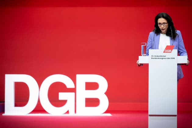 Yasmin Fahimi, DGB Kongress DEU, Deutschland, Germany, Berlin, 12 05 2026 Speech by Yasmin Fahimi , Chairwoman of the German Trade Union Confederation DGB at the 23rd Ordinary Federal Congress of the German Trade Union Confederation DGB held under the
