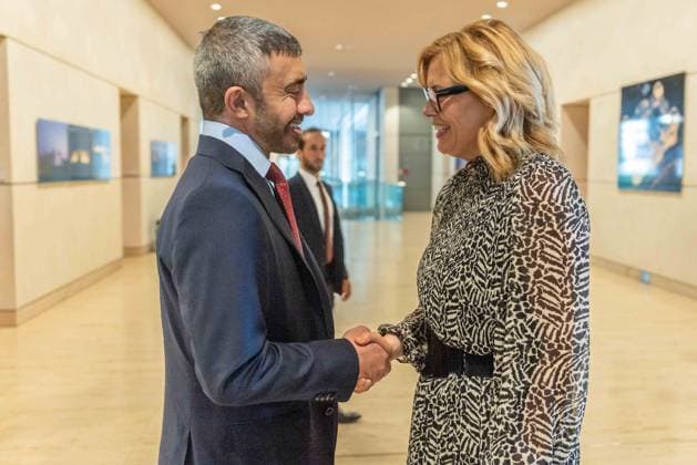 President of the Bundestag Julia Klöckner receives the Foreign Minister of the UAE Sheikh Abdullah bin Zayed Al Nahyan on 20 05 2026 in the Reichstag building in Berlin Sheikh Abdullah bin Zayed Al Nahyan Foreign Minister United Arab Emirates UAE , left Julia Klöckner President of the Bundestag , right xJRx