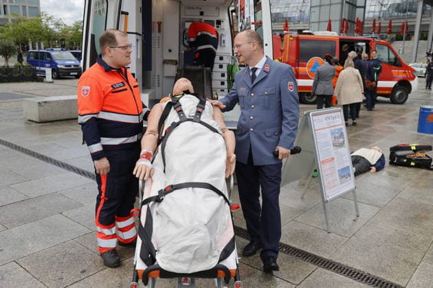 Germany, Berlin,Federal Minister of the Interior Alexander Dobrindt presents civil protection pact and hands over 13 emergency vehicles for civil protection