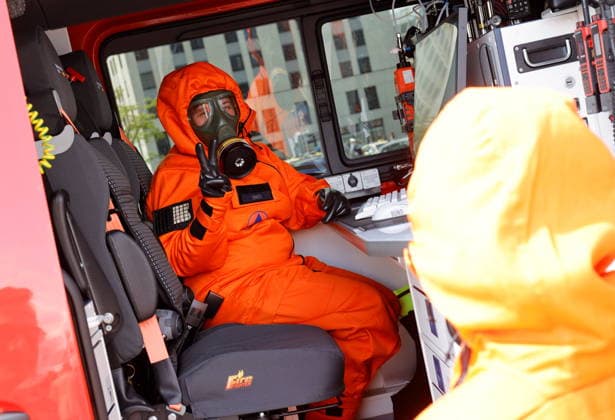 Germany, Berlin,Federal Minister of the Interior Alexander Dobrindt presents civil protection pact and hands over 13 emergency vehicles for civil protection