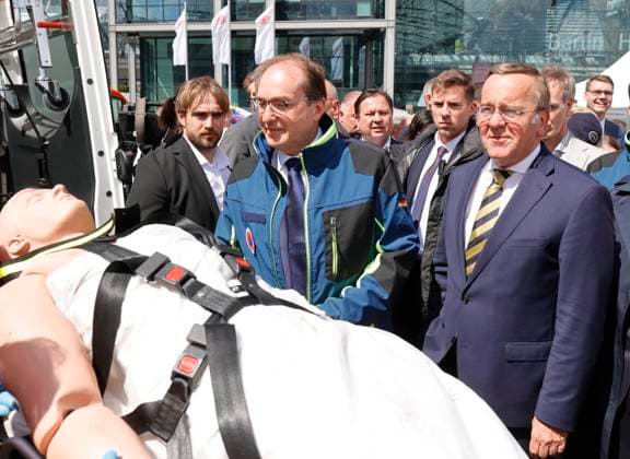 Federal Minister of the Interior Alexander Dobrindt, Federal Minister Boris Pistorius, Germany, Berlin,Federal Minister of the Interior Alexander Dobrindt presents civil protection pact and hands over 13 emergency vehicles for civil protection