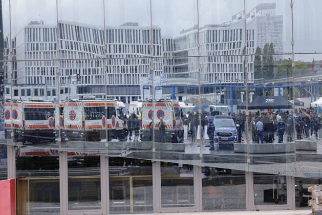 Germany, Berlin,Federal Minister of the Interior Alexander Dobrindt presents civil protection pact and hands over 13 emergency vehicles for civil protection
