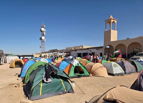 Global Sumud Flotilla convoy wait near Sirte for 4 days to cross into eastern Libya SIRTE, LIBYA - MAY 20: Tents are seen as Global Sumud Flotilla convoy, which set out by land to break the blockade on Gaza and deliver humanitarian aid, continues to wait near Libya s Sirte for 4 days on May 20, 2026. Stringer Anadolu Sirte Libya. Editorial use only. Please get in touch for any other usage.  Copyright: x2026xAnadoluxStringerx