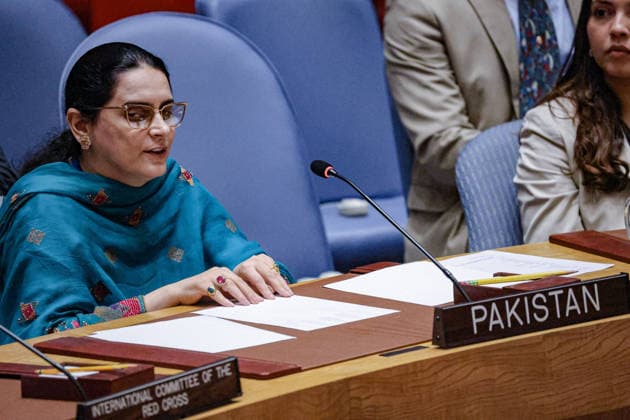 May 20, 2026, New York, New York, USA: SAIMA SALEEM, Counsellor at the Permanent Mission of Pakistan to the United Nations and PakistanÃ¢â‚¬â ¢s first visually impaired civil servant to address the United Nations General Assembly, reads from braille while addressing the UN Security Council during an open debate on the Protection of Civilians in Armed Conflict at UNHQ. New York USA - ZUMAo116 20260520_znp_o116_025 Copyright: xBiancaxOterox