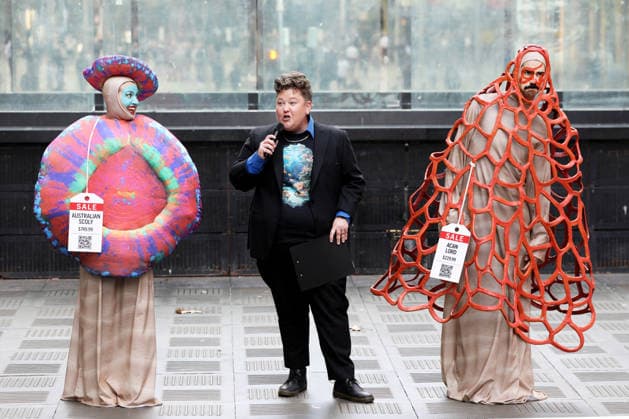 GREAT BARRIER REEF CORAL EXPORTS, Activist dressed as wild coral performing during the launch of an Australian Marine Conservation Society campaign to stop the Great Barrier ReefÕs commercial wild live coral exports, Sydney, Thursday, May 21, 2026.court. ( NO ARCHIVING SYDNEY NEW SOUTH WALES AUSTRALIA  Copyright: xJANExDEMPSTERx 20260521111897533173