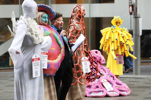 GREAT BARRIER REEF CORAL EXPORTS, Activist dressed as wild coral performing during the launch of an Australian Marine Conservation Society campaign to stop the Great Barrier ReefÕs commercial wild live coral exports, Sydney, Thursday, May 21, 2026.court. ( NO ARCHIVING SYDNEY NEW SOUTH WALES AUSTRALIA  Copyright: xJANExDEMPSTERx 20260521147633752801