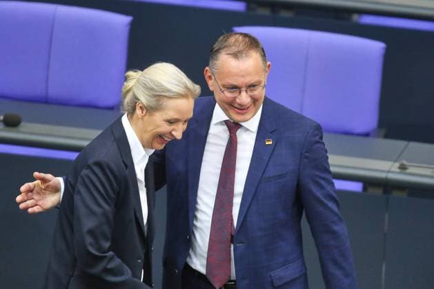 Berlin, Germany, 21 05 2026 German Bundestag 80 Bundestag session Alice Weidel and Tino Chrupalla, both AfD Copyright: xdtsxNachrichtenagenturx dts_119698