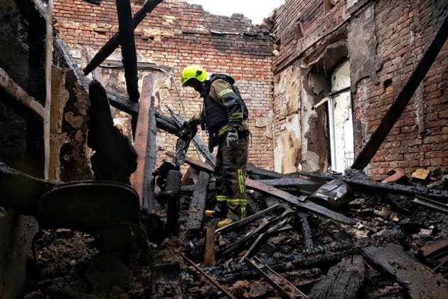 RECORD DATE NOT STATED Russian Drone Attack on Odesa Leaves People Injured A firefighter works to eliminate the aftermath of a Russian drone attack in Odesa, Ukraine, on May 18, 2026. As a result of a massive overnight attack by Russian strike drones, several residential buildings in the Prymorskyi and Kyivskyi districts sustained significant damage. Roofs of three-storey buildings were destroyed, while a one-storey house was ruined in another area. Buildings of a city lyceum and a kindergarten were also damaged. Two people, an 11-year-old boy and a 59-year-old man, were injured Photo by Nina Liashonok Ukrinform ABACAPRESS.COM Odesa Ukraine  Copyright: xLyashonokxNina Ukrinform ABACAx