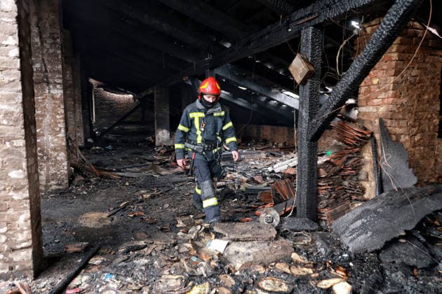 RECORD DATE NOT STATED Russian Drone Attack on Odesa Leaves People Injured A firefighter works to eliminate the aftermath of a Russian drone attack in Odesa, Ukraine, on May 18, 2026. As a result of a massive overnight attack by Russian strike drones, several residential buildings in the Prymorskyi and Kyivskyi districts sustained significant damage. Roofs of three-storey buildings were destroyed, while a one-storey house was ruined in another area. Buildings of a city lyceum and a kindergarten were also damaged. Two people, an 11-year-old boy and a 59-year-old man, were injured Photo by Nina Liashonok Ukrinform ABACAPRESS.COM Odesa Ukraine  Copyright: xLyashonokxNina Ukrinform ABACAx