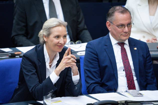 German Bundestag, 80th plenary session Alice Weidel AfD together with Tino Chrupalla AfD in the plenary at the 80th session of the German Bundestag in Berlin, 21 05 2026 Berlin Berlin Germany
