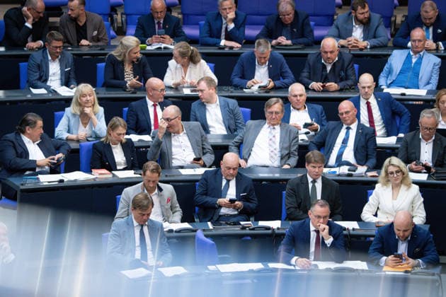 German Bundestag, 80th plenary session AfD parliamentary group in the Bundestag with Tino Chrupalla AfD and Markus Frohnmaier AfD in the plenary at the 80th session of the German Bundestag in Berlin, 21 05 2026 Berlin Berlin Germany