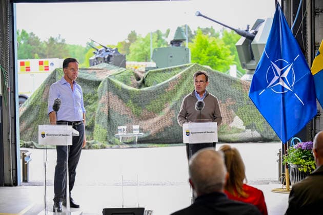 REVINGE, SWEDEN 20260521 NATO Secretary General Mark Rutte and Prime Minister Ulf Kristersson M hold a press conference during a visit to the Civil Defense Agency MCF in Revinge, as part of the NATO meeting in Helsingborg REVINGE SWEDEN x50090x  Copyright: xJohanxNilsson TTx NATOS UTRIKESMINISTERMÖTE REVINGE 49LcEhF5nfE