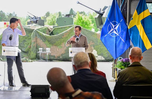 Mark Rutte, Secretary General of NATO, and Ulf Kristersson, Prime Minister of Sweden, hold a press conference during a visit to the Swedish Civil Defence and Resilience Agency in Revinge, Lund, in Sweden on May 21, 2026, as part of the NATO meeting in Helsingborg, Sweden, May 21 22 2026 REVINGE SWEDEN x50090x  Copyright: xJohanxNilsson TTx NATO FOREIGN MINISTERS MEETING SWEDEN vEfgVBJYECk