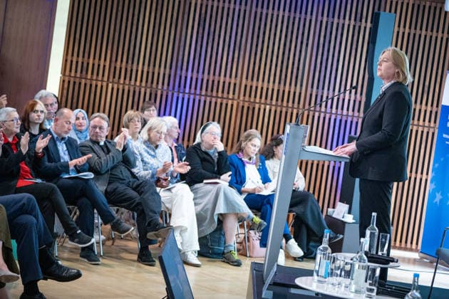 Bärbel Bas, Federal Minister of Labor and Social Affairs, gives a speech Event organized by the Cultural Integration Initiative on the occasion of the Day of Action Cohesion in Diversity, Berlin Berlin Germany European House