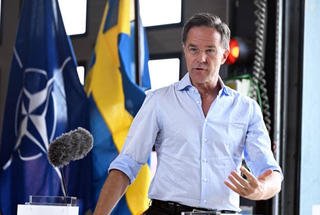 Mark Rutte - Ulf Kristersson joint press conference in Sweden REVINGEBY, SWEDEN - MAY 21: NATO Secretary General Mark Rutte and Swedish Prime Minister Ulf Kristersson (not seen) hold a joint press conference at the Swedish Civil Defense and Resilience Agency training center in Revingeby, Sweden on May 21, 2026 as part of NATO Foreign Ministers Meeting. Dursun Aydemir Anadolu Revingeby Sweden. Editorial use only. Please get in touch for any other usage.  Copyright: x2026xAnadoluxDursunxAydemirx