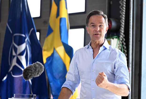 Mark Rutte - Ulf Kristersson joint press conference in Sweden REVINGEBY, SWEDEN - MAY 21: NATO Secretary General Mark Rutte and Swedish Prime Minister Ulf Kristersson (not seen) hold a joint press conference at the Swedish Civil Defense and Resilience Agency training center in Revingeby, Sweden on May 21, 2026 as part of NATO Foreign Ministers Meeting. Dursun Aydemir Anadolu Revingeby Sweden. Editorial use only. Please get in touch for any other usage.  Copyright: x2026xAnadoluxDursunxAydemirx
