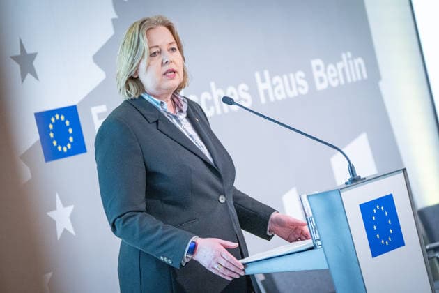 Bärbel Bas, Federal Minister of Labor and Social Affairs, gives a speech Event organized by the Cultural Integration Initiative on the occasion of the Day of Action Cohesion in Diversity, Berlin Berlin Germany European House