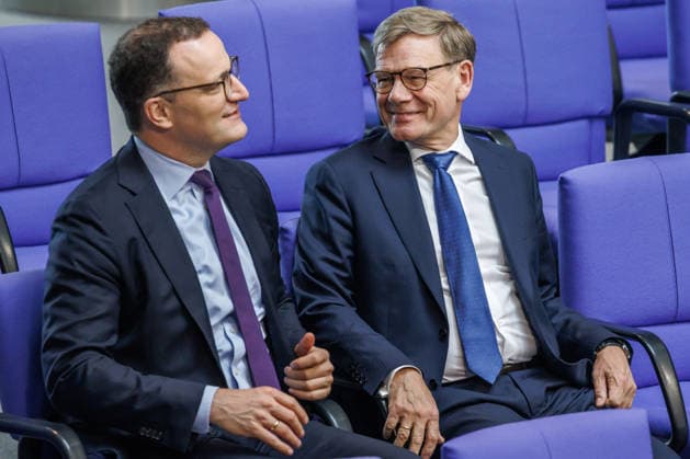Bundestag Jens Spahn CDU and Johann Wadephul CDU , Federal Minister for Foreign Affairs in the German Bundestag on 21 05 26 in Berlin Berlin Berlin Germany Bundestag