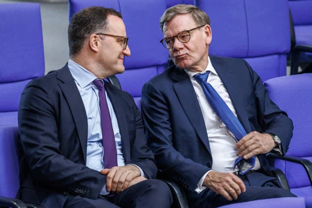 Bundestag Jens Spahn CDU and Johann Wadephul CDU , Federal Minister for Foreign Affairs in the German Bundestag on 21 05 26 in Berlin Berlin Berlin Germany Bundestag