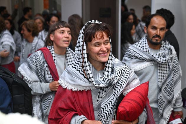 Detained Global Sumud aid flotilla activists arrive in Istanbul ISTANBUL, TURKIYE - MAY 21: Members of Global Sumud Flotilla, who were detained by Israel in international waters, are welcomed at the Istanbul Airport s VIP Hall by their relatives and numerous officials in Istanbul, Turkiye on May 21, 2026. Three planes carrying activists from the Global Sumud humanitarian aid flotilla, detained earlier this week by Israel in international waters, arrived in Istanbul on Thursday. Three Turkish Airlines planes transporting the activists who were detained aboard the flotilla, which came under attack by the Israeli army in international waters while attempting to break the blockade on Gaza and deliver vital humanitarian aid, landed at Istanbul A  Copyright: x2026xAnadoluxSaffetxAzakx
