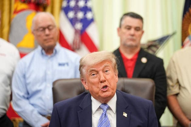 President Donald Trump speaks at an event with Environmental Protection Agency (EPA) Administrator Lee Zeldin in the Oval Office at the White House in Washington, DC on Thursday, May 21, 2026. Trump said he would rescind Biden-era regulations on refrigerators and air conditioners.  WASP20260521101 AlxDrago