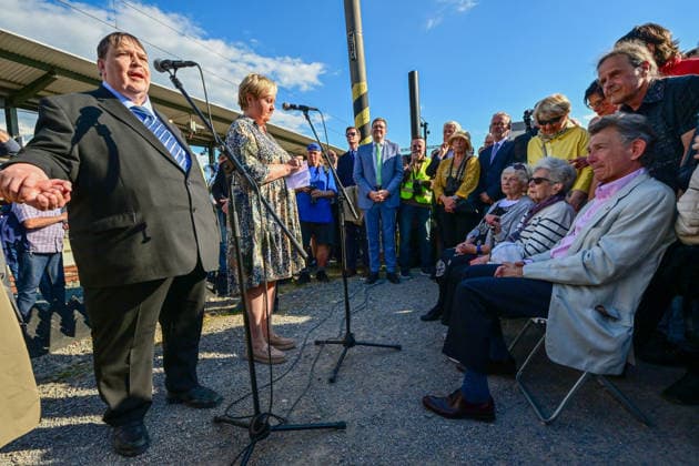 Memorial service for Holocaust held at site from which Jewish transports departed from Brno, kicking off Meeting Brno festival, attended by Nicholas Winton s son Nick Winton (pictured right) and Sudeten German leader Bernd Posselt (left) in Brno, Czech Republic, May 21, 2026. (CTKxPhoto VaclavxSalek) CTKPhotoP2026052107973  CTKPhotoP2026052107973
