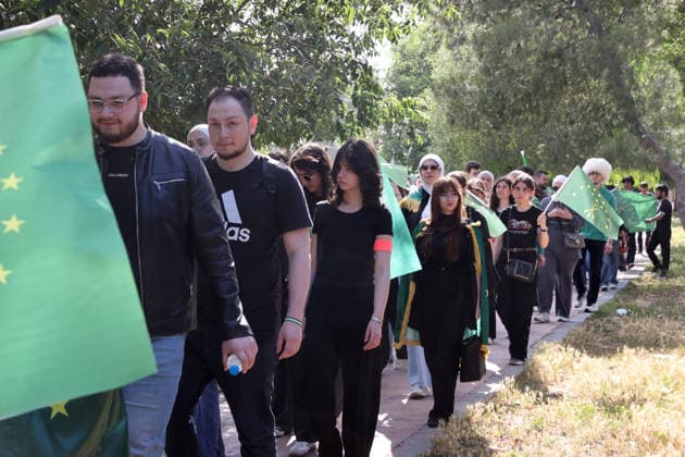 Damascus marks 162nd anniversary of the 1864 Circassian Exile DAMASCUS, SYRIA - MAY 21: Around 200 members of the Circassian community carrying Circassian and Syrian flags gather at Umayyad Park to commemorate the 162nd anniversary of the 1864 Circassian Exile, in Damascus, Syria on May 21, 2026. Izz Aldien Alqasem Anadolu Damascus Syria. Editorial use only. Please get in touch for any other usage.  Copyright: x2026xAnadoluxIzzxAldienxAlqasemx