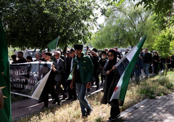 Damascus marks 162nd anniversary of the 1864 Circassian Exile DAMASCUS, SYRIA - MAY 21: Around 200 members of the Circassian community carrying Circassian and Syrian flags gather at Umayyad Park to commemorate the 162nd anniversary of the 1864 Circassian Exile, in Damascus, Syria on May 21, 2026. Izz Aldien Alqasem Anadolu Damascus Syria. Editorial use only. Please get in touch for any other usage.  Copyright: x2026xAnadoluxIzzxAldienxAlqasemx