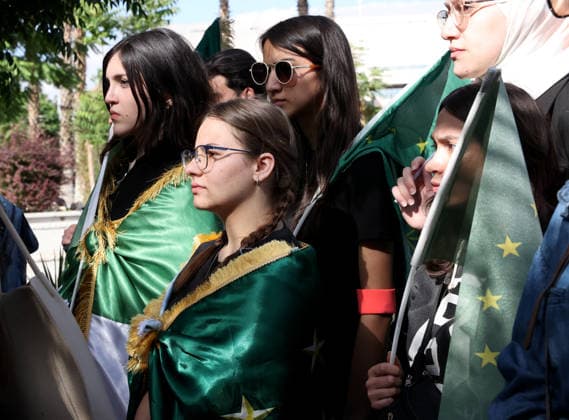Damascus marks 162nd anniversary of the 1864 Circassian Exile DAMASCUS, SYRIA - MAY 21: Around 200 members of the Circassian community carrying Circassian and Syrian flags gather at Umayyad Park to commemorate the 162nd anniversary of the 1864 Circassian Exile, in Damascus, Syria on May 21, 2026. Izz Aldien Alqasem Anadolu Damascus Syria. Editorial use only. Please get in touch for any other usage.  Copyright: x2026xAnadoluxIzzxAldienxAlqasemx