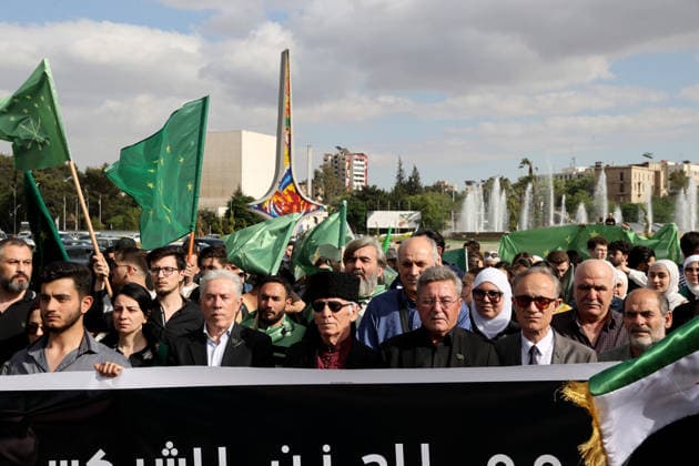 Damascus marks 162nd anniversary of the 1864 Circassian Exile DAMASCUS, SYRIA - MAY 21: Around 200 members of the Circassian community carrying Circassian and Syrian flags gather at Umayyad Park to commemorate the 162nd anniversary of the 1864 Circassian Exile, in Damascus, Syria on May 21, 2026. Izz Aldien Alqasem Anadolu Damascus Syria. Editorial use only. Please get in touch for any other usage.  Copyright: x2026xAnadoluxIzzxAldienxAlqasemx