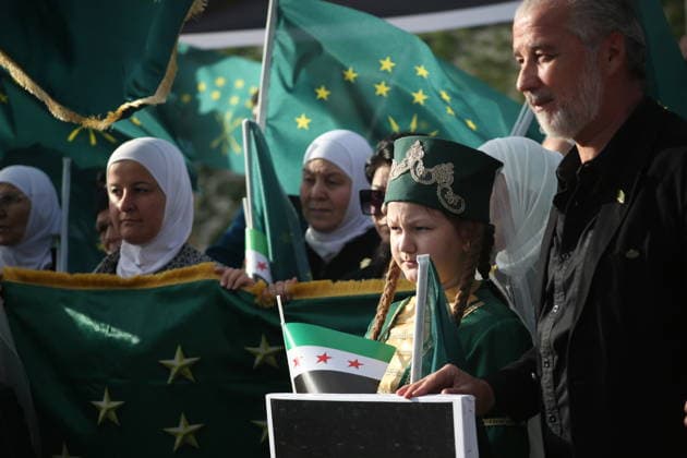 Syrian Circassians commemorate to mark the 162nd anniversary of their exile in Aleppo ALEPPO, SYRIA - MAY 21: Circassians gather to commemorate the 162nd anniversary of the 1864 Circassian Exile, holding memorial events and honoring those who lost their lives during the deportation, on May 21, 2026, in Aleppo, Syria. Participants held a moment of silence in front of the Aleppo Citadel, wearing black T-shirts and traditional Circassian clothing while carrying Circassian and Syrian flags. Kasim Yusuf Anadolu Aleppo Syria. Editorial use only. Please get in touch for any other usage.  Copyright: x2026xAnadoluxKasimxYusufx