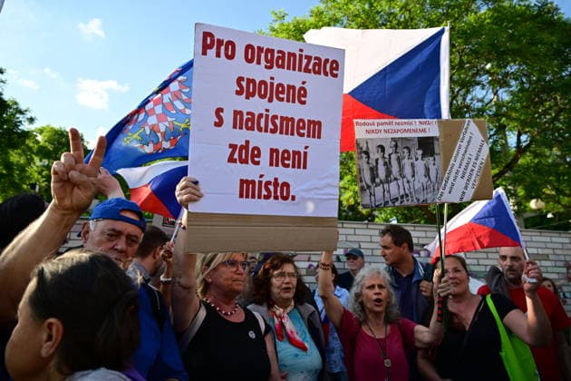 Memorial service for Holocaust held at site from which Jewish transports departed from Brno, kicking off Meeting Brno festival. Pictured Demonstration for in support of the Czecha s independence and against activities associated with Sudeten German Association in Brno, Czech Republic, May 21, 2026. (CTKxPhoto VaclavxSalek) CTKPhotoP2026052107095  CTKPhotoP2026052107095
