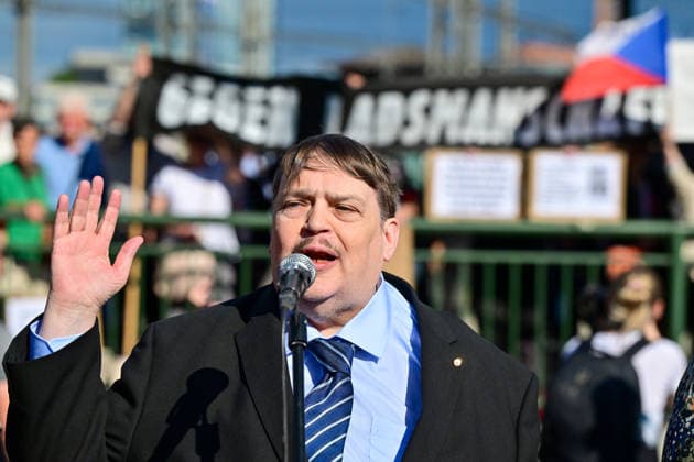 Memorial service for Holocaust held at site from which Jewish transports departed from Brno, kicking off Meeting Brno festival, attended by Sudeten German leader Bernd Posselt (pictured) in Brno, Czech Republic, May 21, 2026. (CTKxPhoto VaclavxSalek) CTKPhotoP2026052107986  CTKPhotoP2026052107986