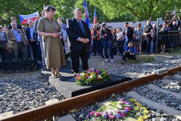 Memorial service for Holocaust held at site from which Jewish transports departed from Brno, kicking off Meeting Brno festival, attended by Sudeten German leader Bernd Posselt (pictured) in Brno, Czech Republic, May 21, 2026. (CTKxPhoto VaclavxSalek) CTKPhotoP2026052108064  CTKPhotoP2026052108064