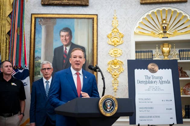 WASHINGTON, DC - MAY 21: Environmental Protection Agency (EPA) Administrator Lee Zeldin speaks at an event with U.S. President Donald Trump on May 21, 2026 in the Oval Office at the White House in Washington, D.C. Trump said he would rescind Biden-era regulations on refrigerators and air conditioners. Copyright: xAlxDragox xPoolxviaxCNPx MediaPunchx